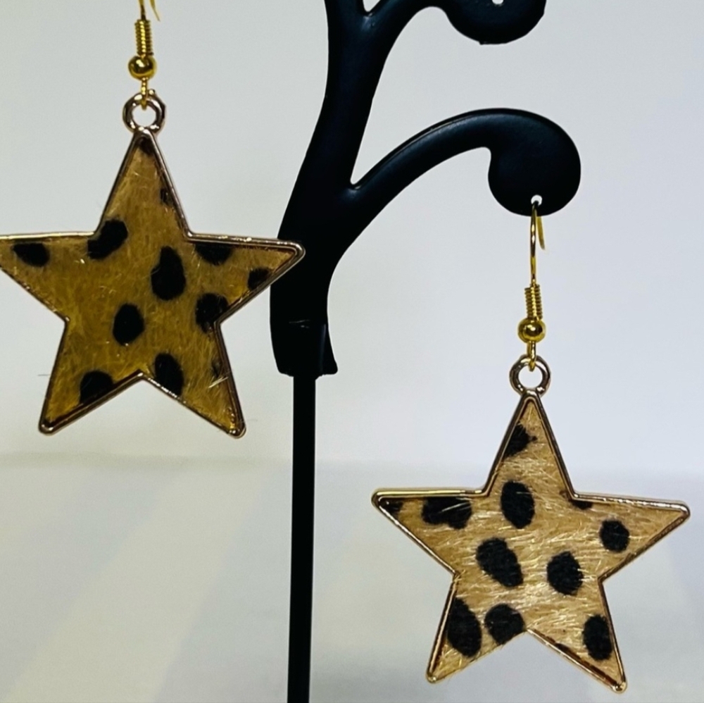 Leopard Print Star Earrings